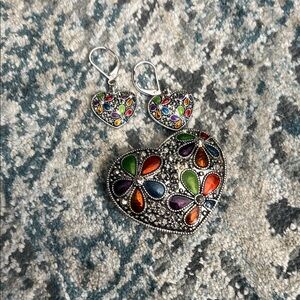 Colorful Heart Pendant and Earring Set